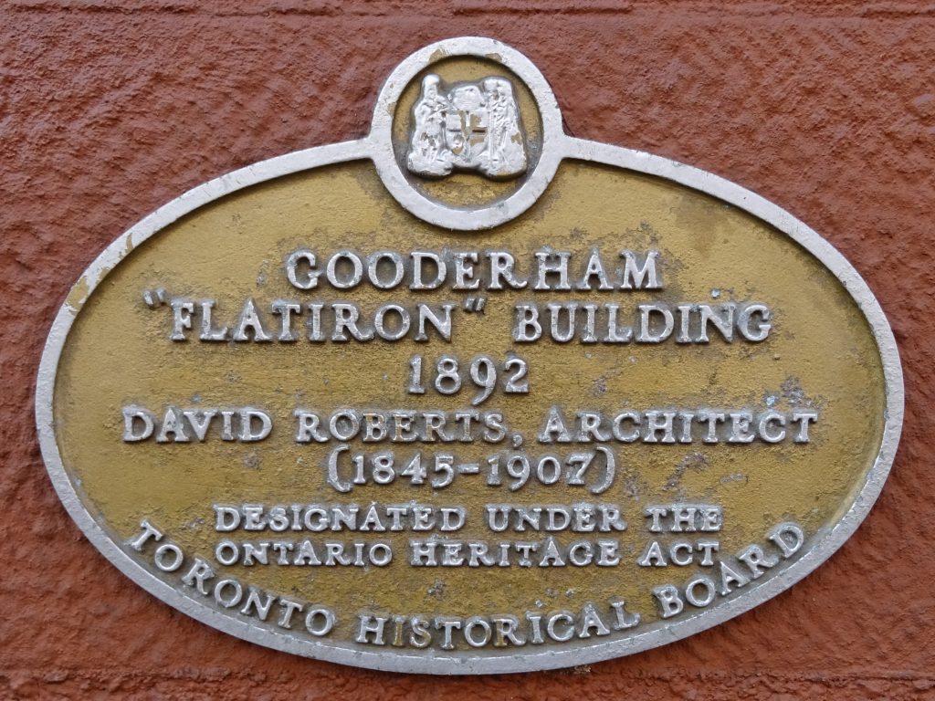 Gooderham Flatiron Building 1892 David Roberts Architect 1845-1907 designated under the Ontario Heritage act.jpg