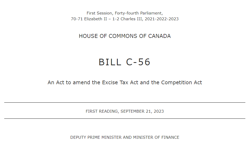HOUSE OF COMMONS OF CANADA-Bill C-56